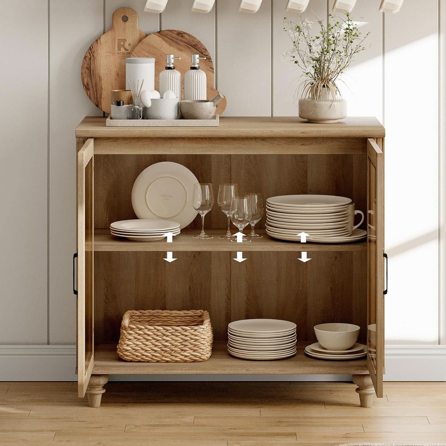 Distressed Oak Farmhouse Executive Desk Glass Cabinet
